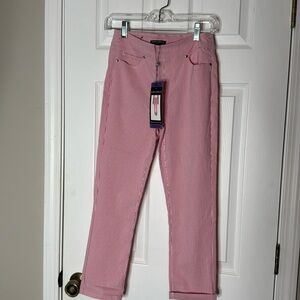 NWT Mario Serrani Comfort Stretch Cuff Capri Size XS Pink/White stripes